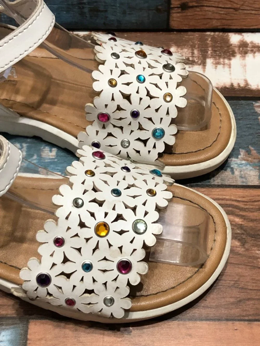 Sonoma Sandals Ankle Strap Rhinestone Flowers Kids Little Girls Size 12 Med